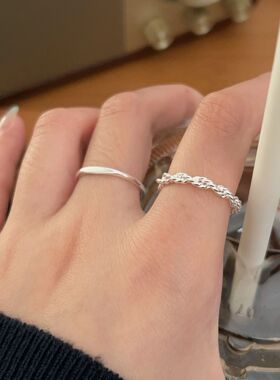 韩国韩版持恒S925纯银几何编织戒指女小众轻奢小清新小巧指环手饰