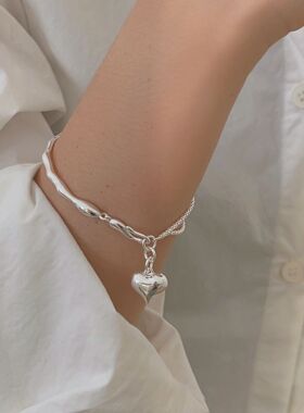 持恒S925纯银爱心手链女韩国简约百搭小众设计冷淡风百搭心形手环
