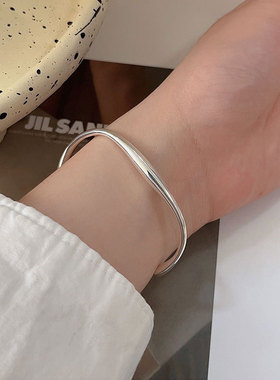 持恒S925纯银几何莫比乌斯环开口手环女韩国新款小众百搭重工手镯