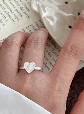 持恒S925纯银爱心戒指女开口熔岩小众时尚ins韩国气质指环宝石