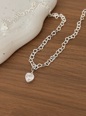 韩国韩版持恒S925纯银镶嵌爱心项链女小众轻奢简约时尚锁骨链劲链