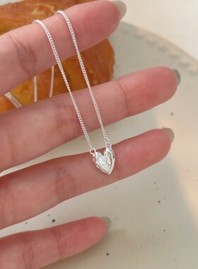 chihengS925纯银肌理爱心项链女韩国高级感小众设计颈链ins锁骨链