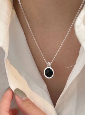 持恒S925纯银圆形黑玛瑙项链女韩国夏季档口新款百搭冷淡风锁骨链