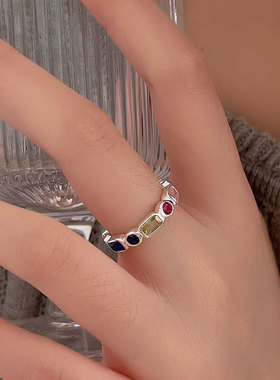 持恒S925纯银祖母绿多彩戒指女2026年秋季新款小众开口可调节指环