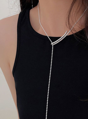 持恒S925纯银几何流苏别针项链女小众高级感圆珠毛衣链时尚通勤