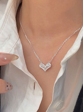 持恒S925纯银碎碎冰爱心项链女韩国春夏季新款网红爆款鳞片锁骨链