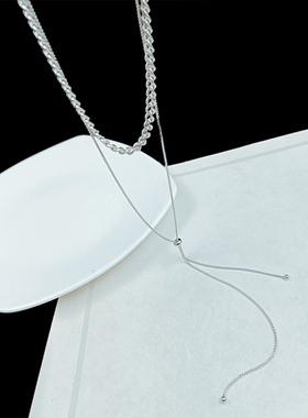钛钢双层抽拉女气质项链锁骨链