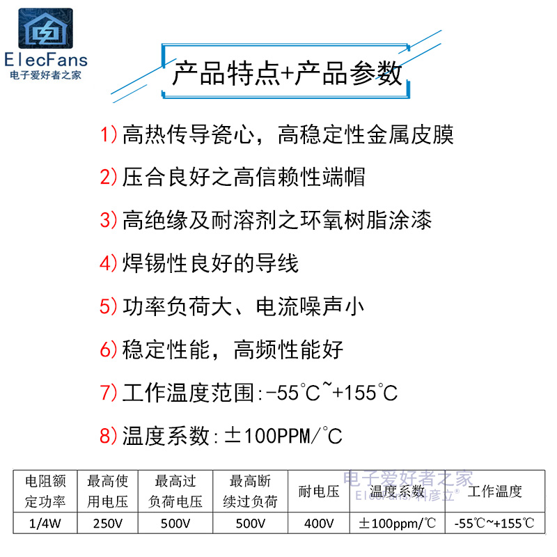 1/4W金属膜电阻包10欧-1M 30种各10个共300个 精度1% 0.25瓦 直插 - 图1