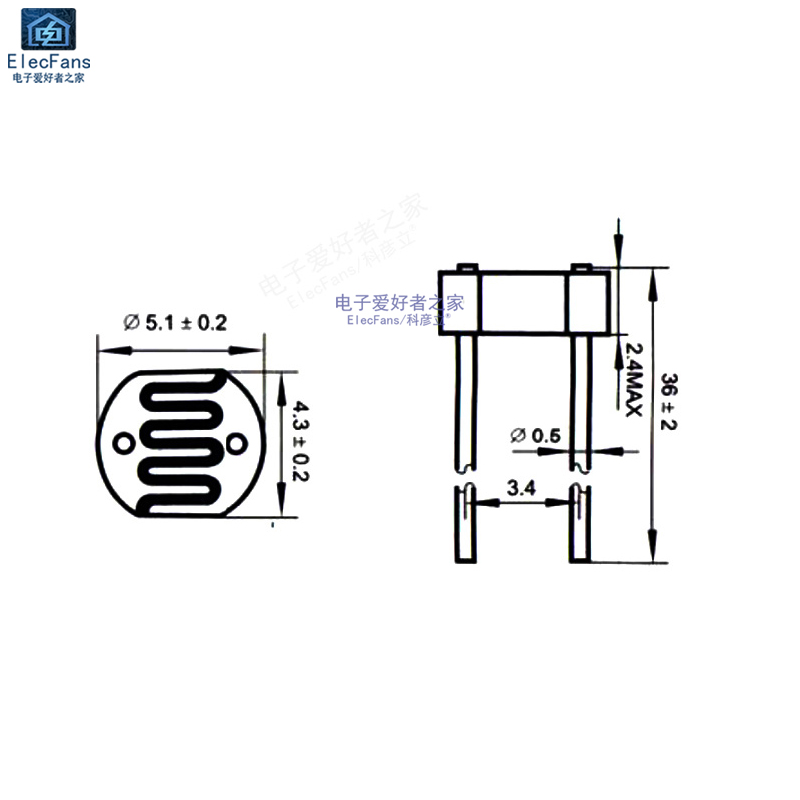 (10个)GL4516 直径4MM 光敏电阻MG45 光电开关转换传感器检测元件 - 图2