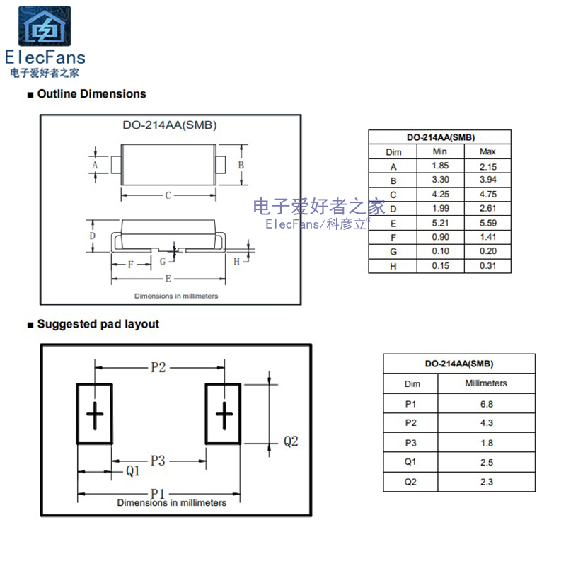 (20个)贴片SMBJ6.0CA 6V 丝印AG TVS瞬变抑制二极管SMB/DO-214AA - 图1