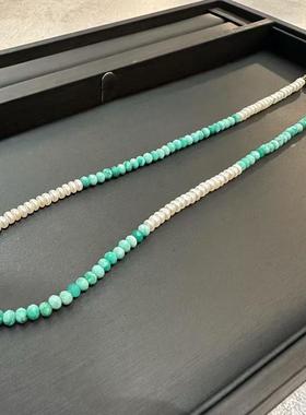 ZHAZHA韩国新款时尚蓝绿串珠项链欧美小众简约潮流个性珍珠女项链