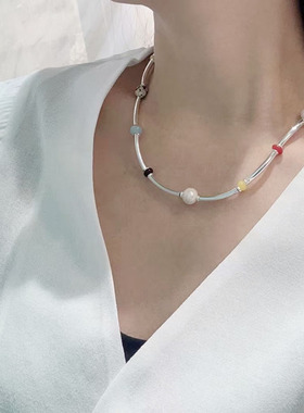 ZHAZHA韩国新款时尚简约百搭小众设计感项链女高级感气质锁骨链彩