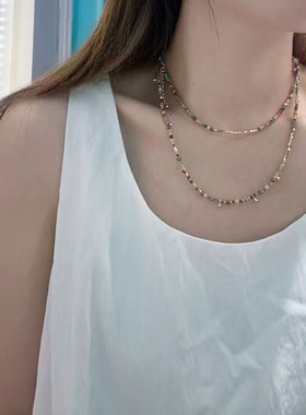 ZHAZHA韩国新款时尚简约百搭小众设计感虎眼石项链女高级感长项链