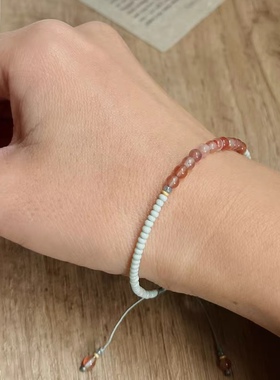 冰飘南红玛瑙拼米珠手链
