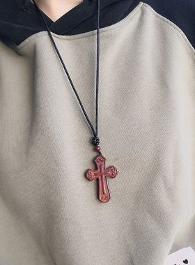 忠ZL男女黑檀木挂件十字架毛衣链