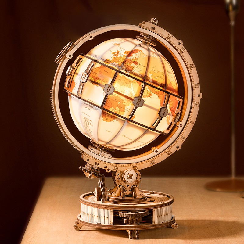 若客若态地球仪发光拼图夜灯玩具3d立体木质拼装模型diy手工礼物 - 图1