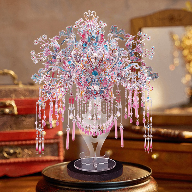 钢达粉黛银凤冠金属拼图diy手工材料自制3d立体十里红妆结婚礼物 - 图3