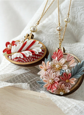 帛瑾阁手工布艺细工花项链女