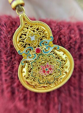 吊坠9999足银女珐琅镂空莲花福葫芦吊坠纯银项坠项链首饰送女友