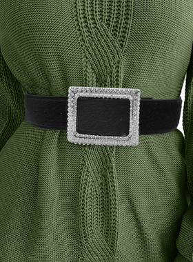 秋冬镶钻宽腰带女士毛衣束腰仿毛装饰皮带百搭羽绒服配外套腰封女