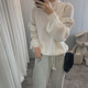 Ruffled gentle outer black round neck pullover sweater