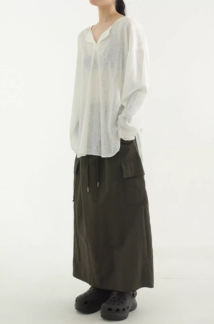 韩国代购23S/S paper cargo H line long skirt 尼龙工装长裙