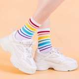 Tide, летние носки, тонкие белые спортивные осенние японские радужные гольфы, средней длины
