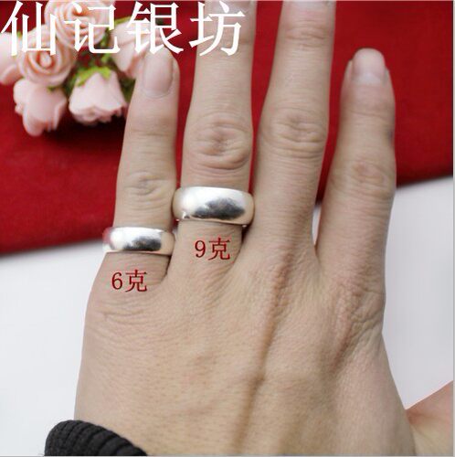 仙记手工订做 999纯银 纯银戒指情侣对戒 男女银戒指指环半圆闭口 - 图1