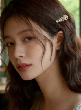 甜美设计一字人造珍珠发夹发卡女