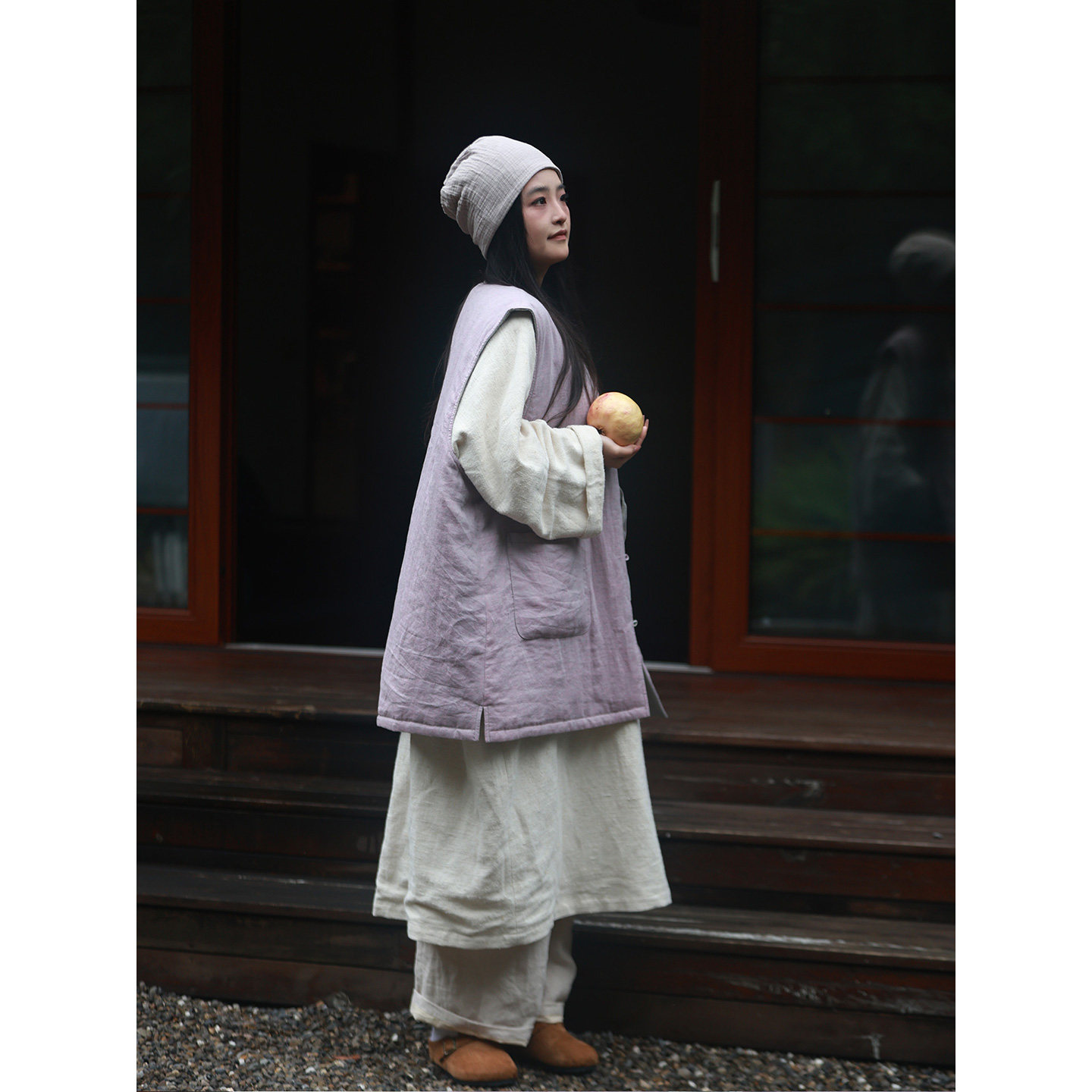 香芋/听花香 生态色织汉麻夹棉双面穿马甲 保暖文艺绑带开衫门襟,淘宝优惠券,粉丝福利购,淘宝优惠卷