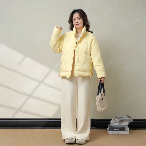 大码百分百微胖mm女装冬季保暖立领90白鸭绒羽绒服轻薄外套 - 图0
