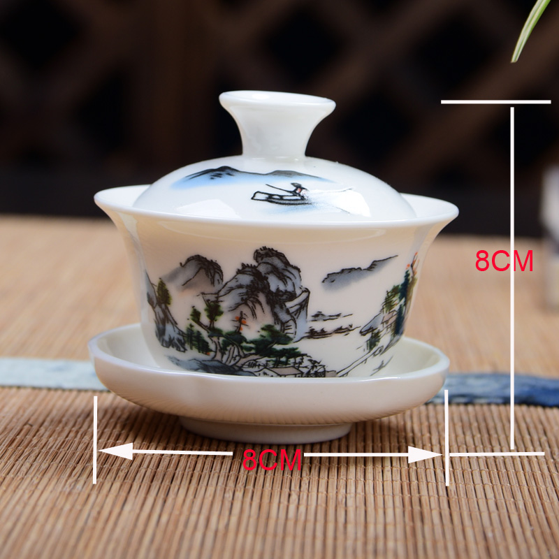 促销盖碗茶杯茶碗茶具陶瓷白瓷青花瓷泡茶碗三才碗手抓壶泡茶杯-图1