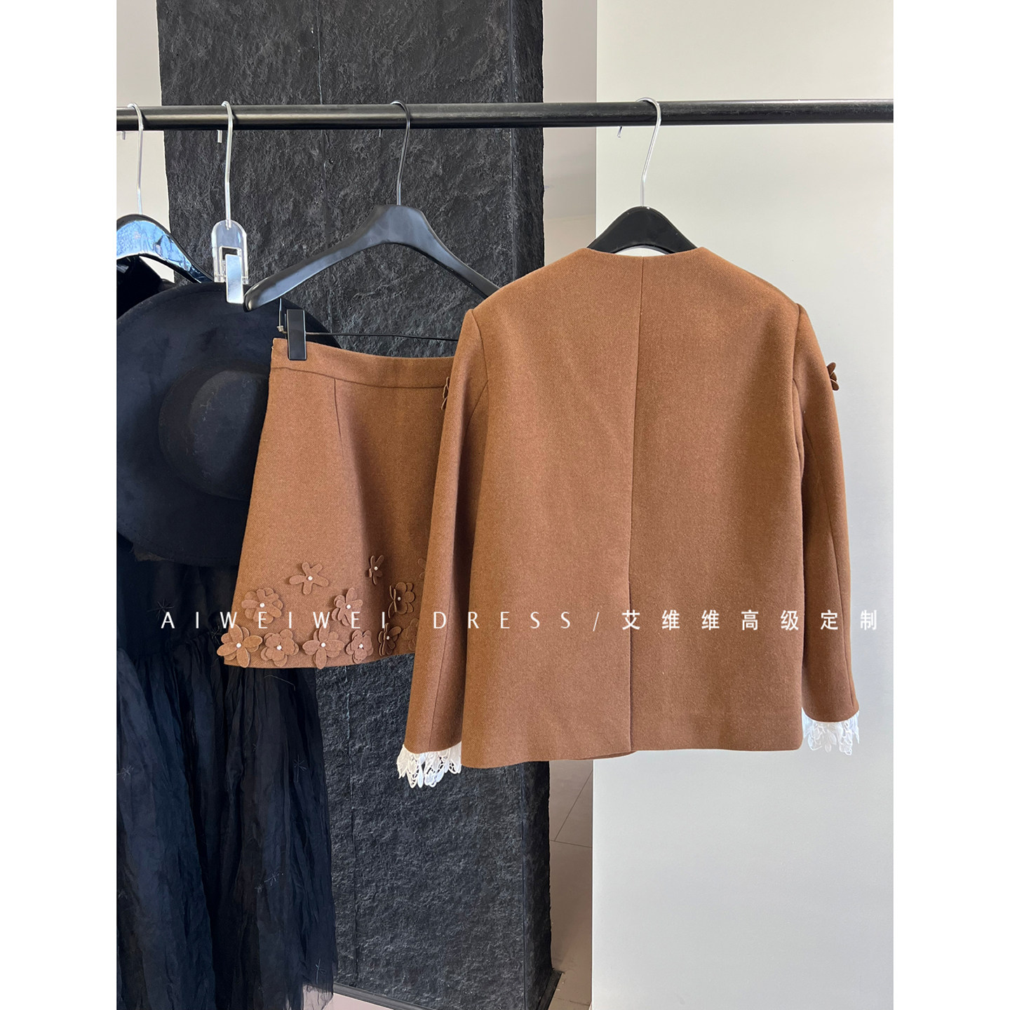 特价捡漏！【重工花朵羊毛套装】法式小香毛呢大衣外套+a字短裙女,淘宝优惠券,粉丝福利购,淘宝优惠卷