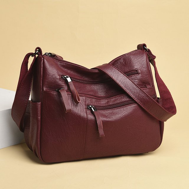 Genuine cowhide leather shoulder crossbody bag for women fashionable mom bag