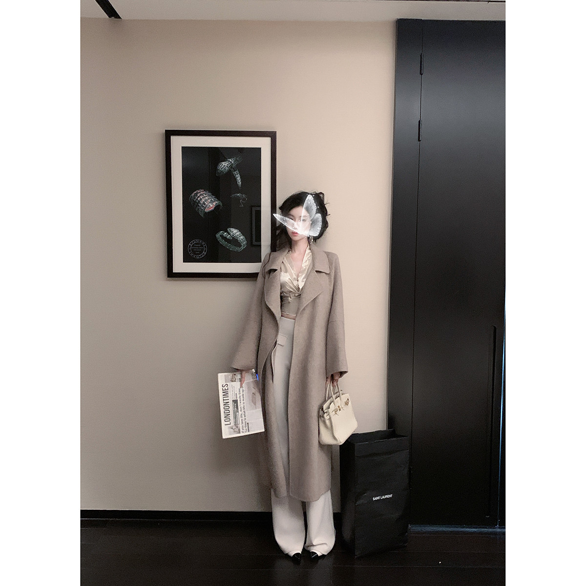 Sun雅乔【钓系姐姐】设计感法式V领绑带灯笼袖衬衣