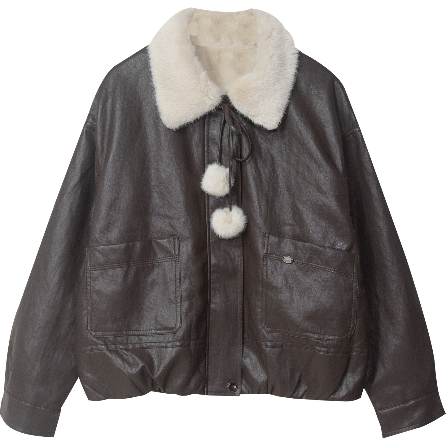 时尚减龄翻领加绒PU皮衣外套女2025秋冬新款宽松百搭外套上衣G603,淘宝优惠券,粉丝福利购,淘宝优惠卷