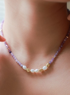 天然复古岩石块推罗紫锁骨链