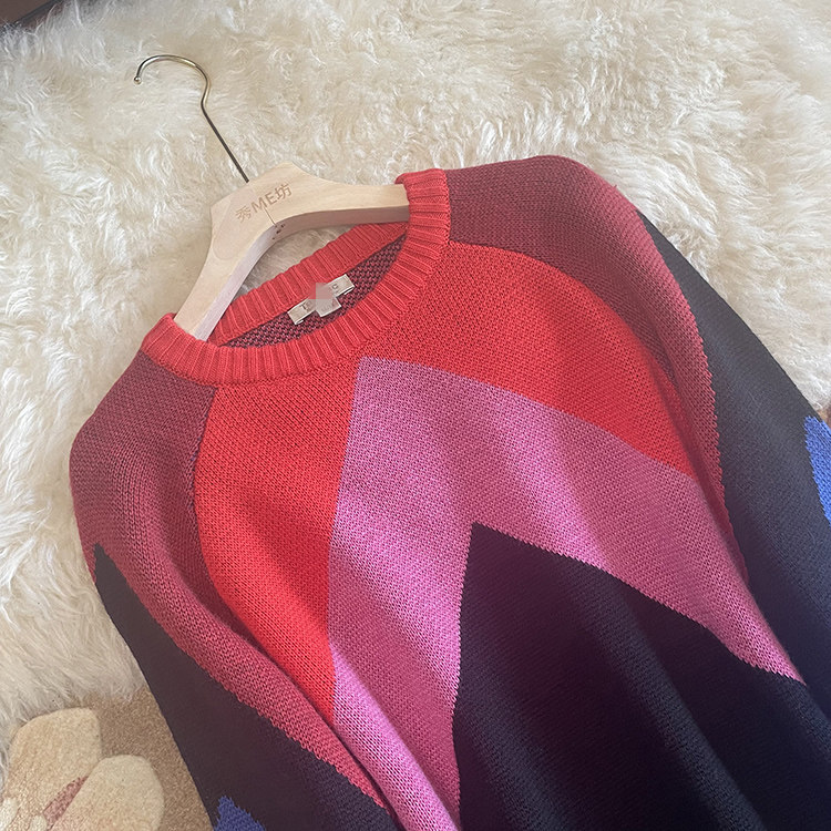 意大利2024秋冬红标羊毛衫女廓形宽松加厚拼色套头打底衫羊毛毛衣,淘宝优惠券,粉丝福利购,淘宝优惠卷