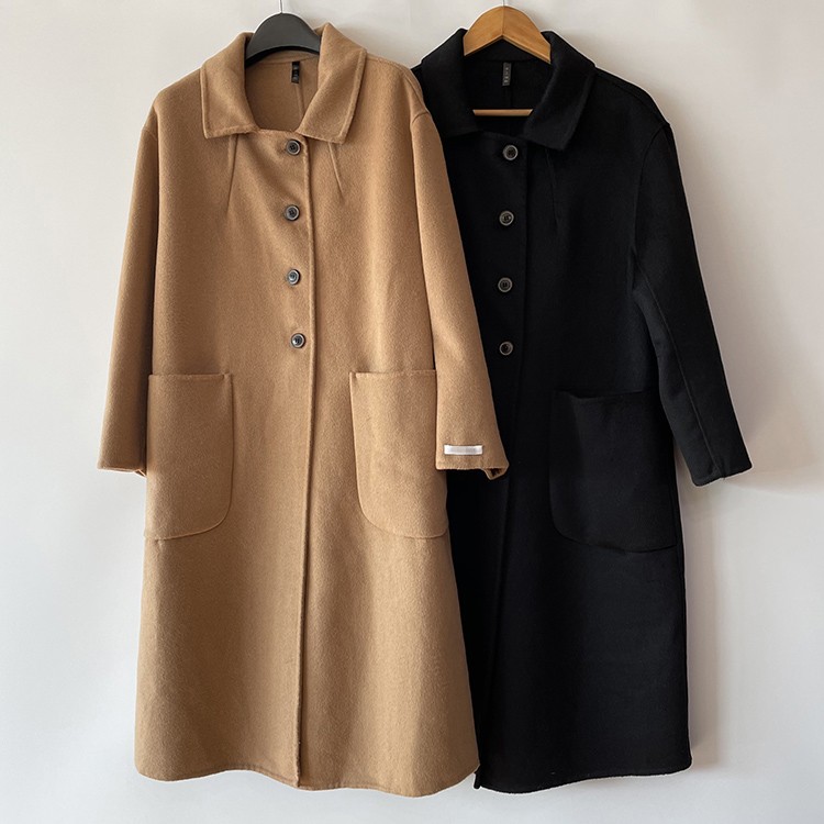 黑色新款双面羊绒大衣女2023春季中长款宽松高端娃娃领羊毛呢外套 - 图3