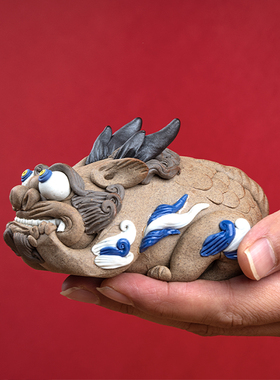 大运河礼物手工粗陶香插摆件非遗故宫萌趴式可爱茶宠龙子平安兽