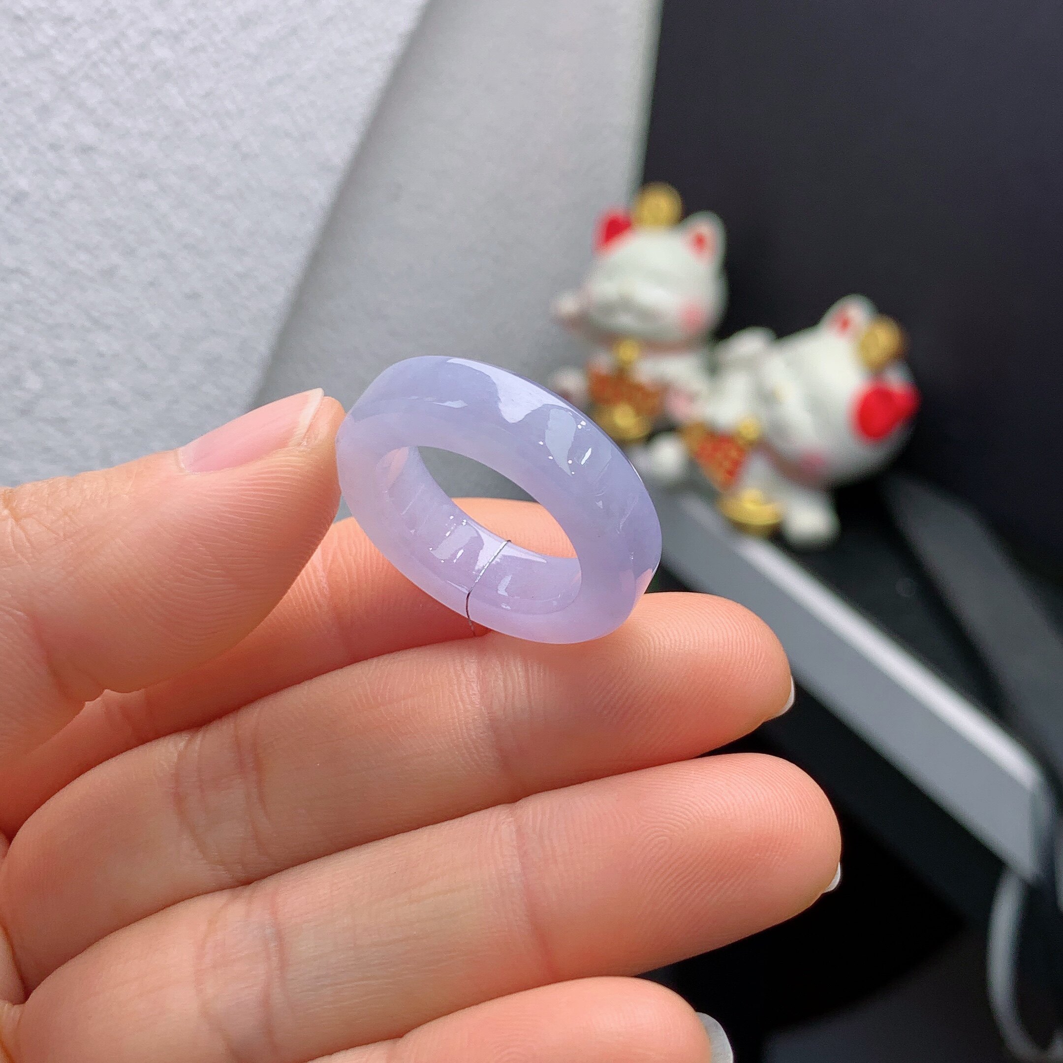 16 circle Burmese natural jade A goods ice species violet square ring ring A401#