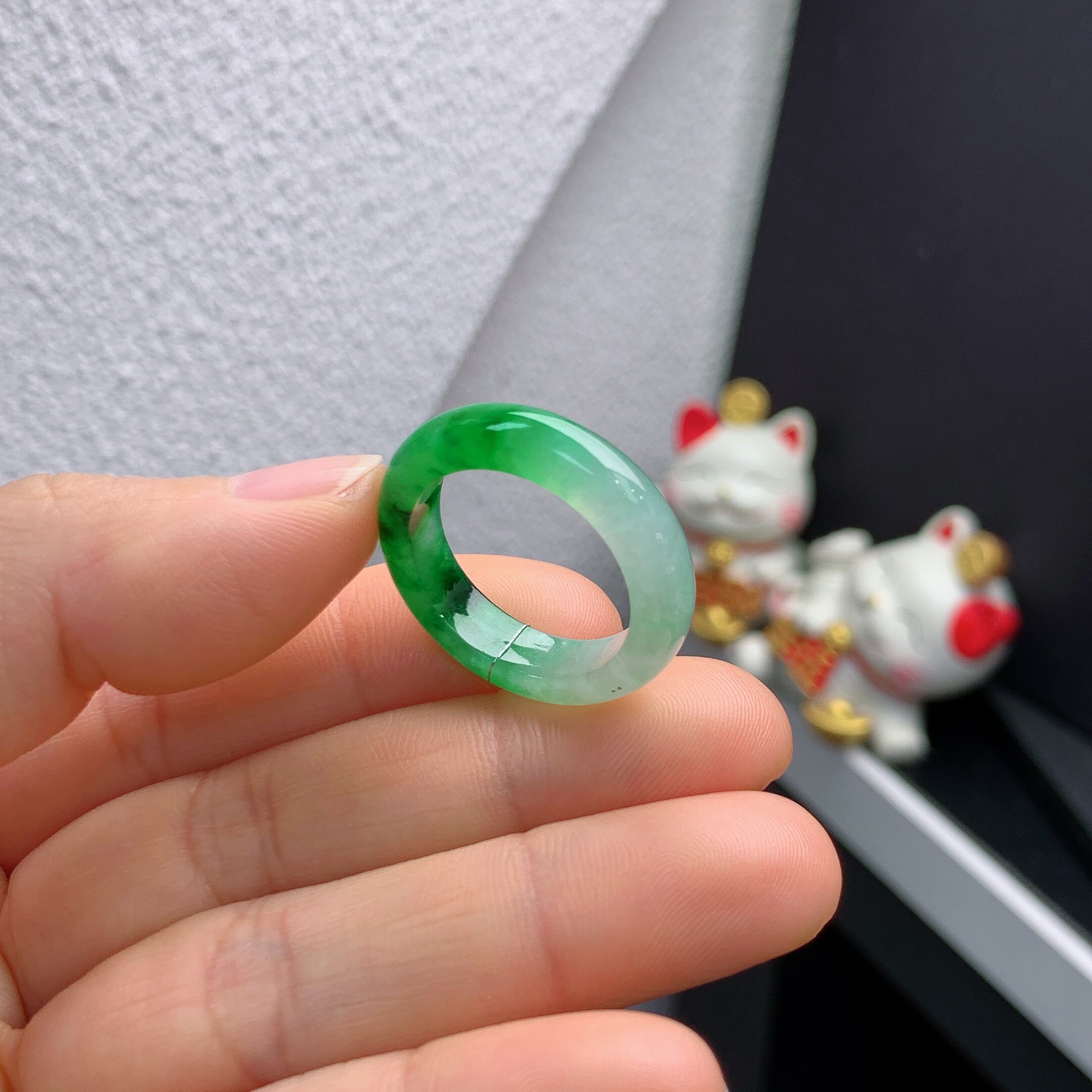 21-22 circle Burmese natural jade A-grade ice spicy green ring A1575#
