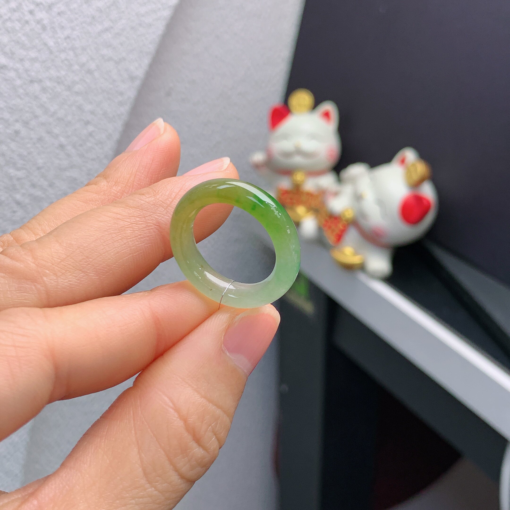 13 circle Burmese natural jade A goods ice yellow and green ring A861#