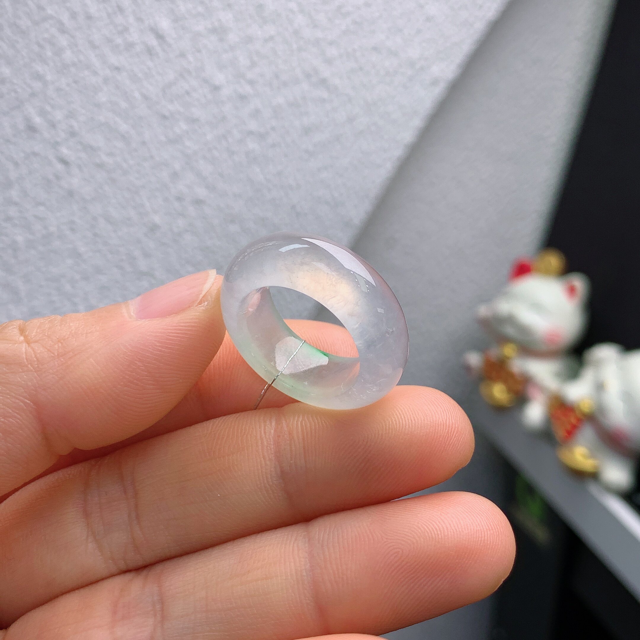 11-12 circle Myanmar natural jade A goods ice floating gold wire sun green ring HZG#