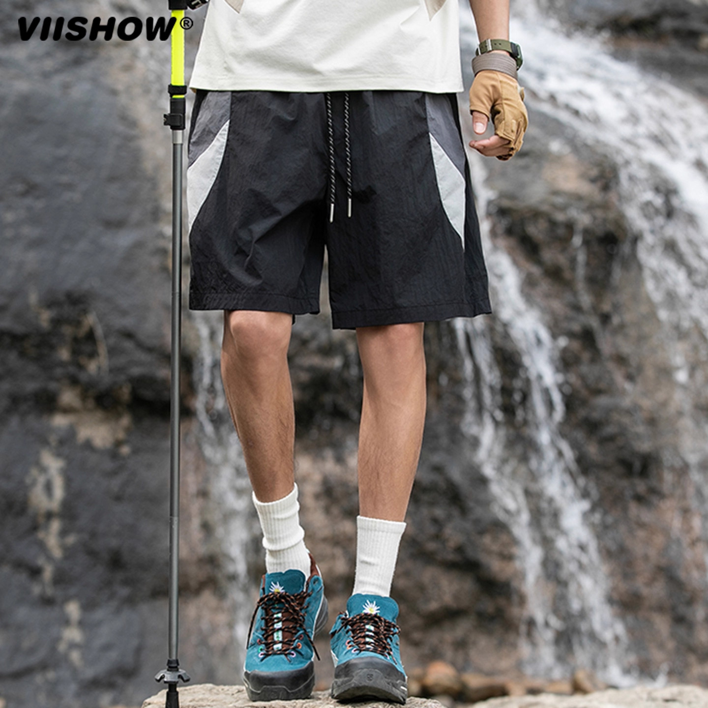 VIISHOW夏季轻薄速干拼色休闲短裤男美式户外徒步登山运动五分裤,淘宝优惠券,粉丝福利购,淘宝优惠卷