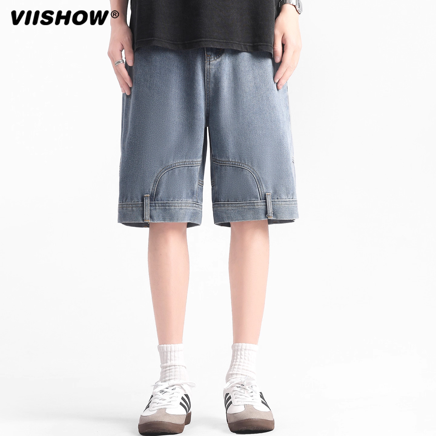 VIISHOW2025夏季新款美式水洗复古牛仔短裤男宽松直筒休闲中裤潮,淘宝优惠券,粉丝福利购,淘宝优惠卷