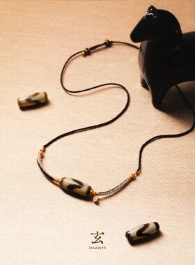 黑色虎牙天珠项链38女神节礼物送女友生日礼物送妈妈