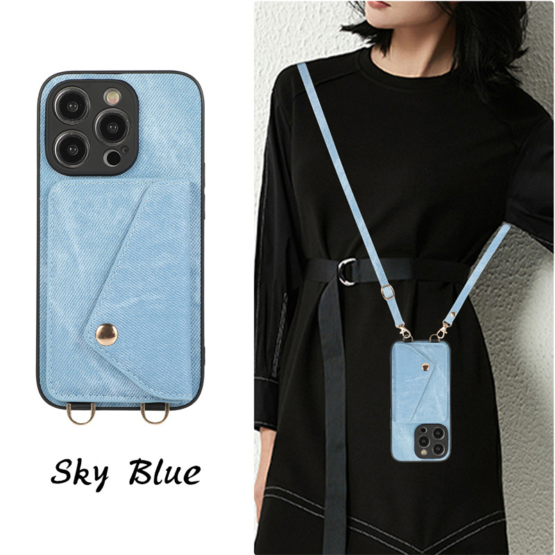 适用 iPhone 15 Pro Max Case Cow Boy Phone Cases 手机壳牛仔仿皮经典卡包挂绳精孔苹果15手机壳 - 图2