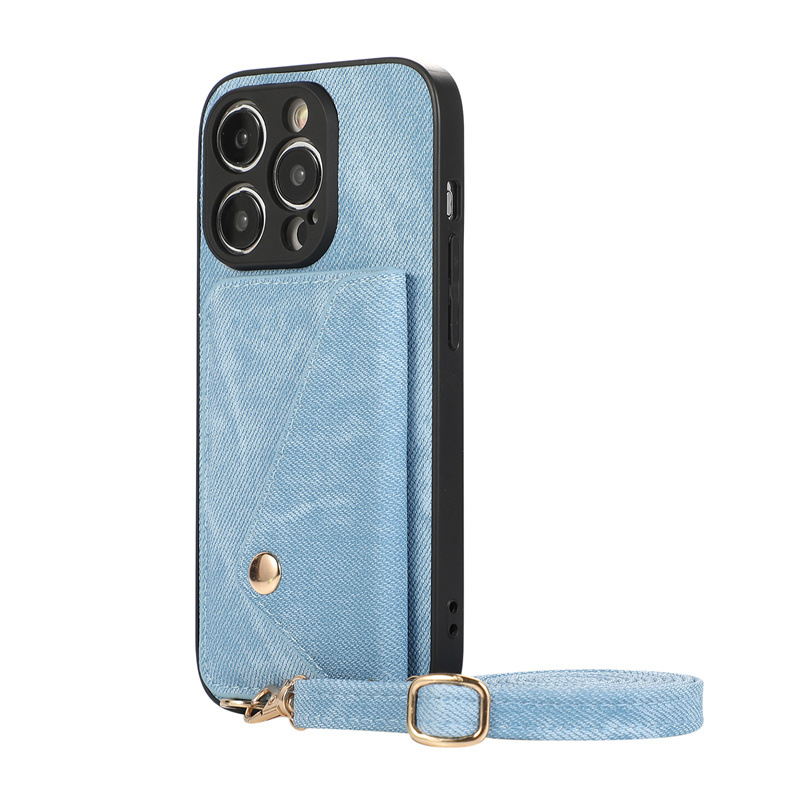 适用 iPhone 15 Pro Max Case Cow Boy Phone Cases 手机壳牛仔仿皮经典卡包挂绳精孔苹果15手机壳 - 图3