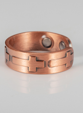 批发欧美纯铜红铜磁性戒指十字架指环开口戒指男女通用时尚礼物